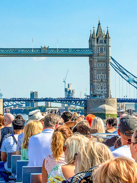 Flexible Sightseeing Cruise on the Thames River with iconic London landmarks in the background