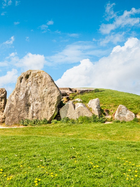 West Kennet Long Barrow in Avebury, Wiltshire, England, part of a full-day guided tour from London.