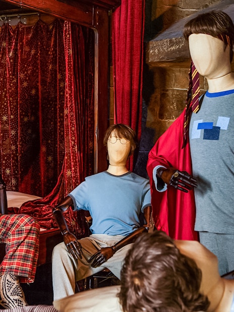 Models of magical mischief exhibit at Harry Potter London, featuring iconic characters and props.