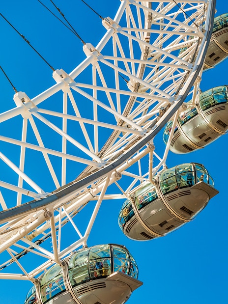 Visitors enjoying panoramic views from the London Eye, with the River Thames and cityscape in the background.