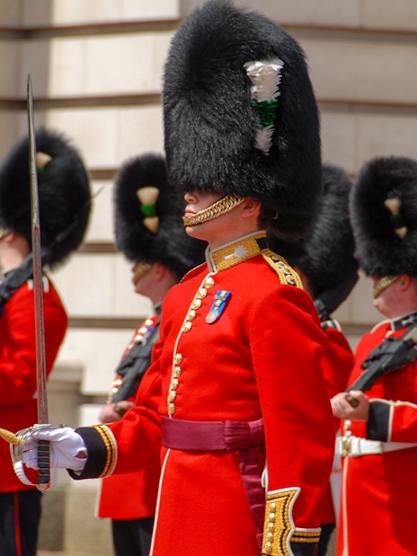 Changing of the Guard ceremony at Buckingham Palace, London.