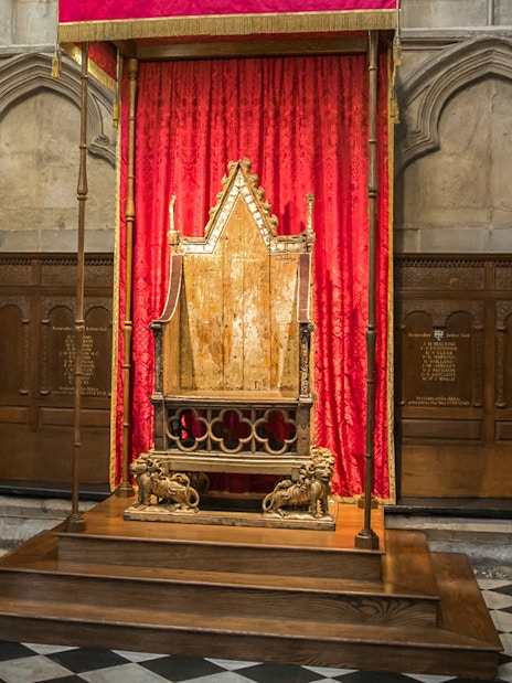 Coronation Chair inside Westminster Abbey, London.