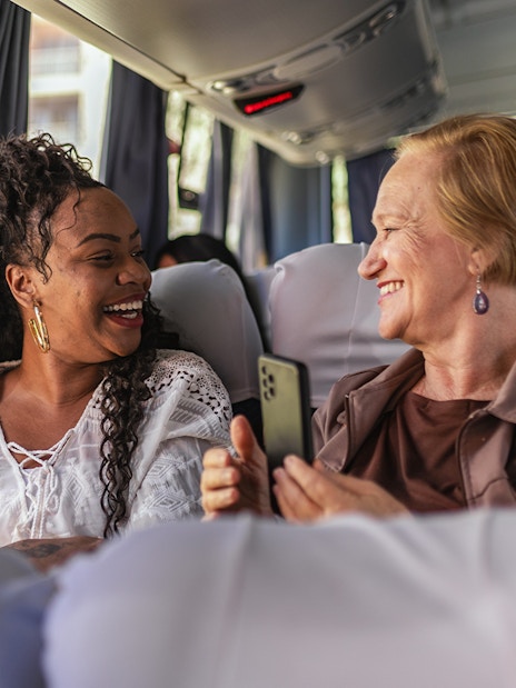 Customer on air-conditioned bus during Herculaneum half-day tour from Naples.