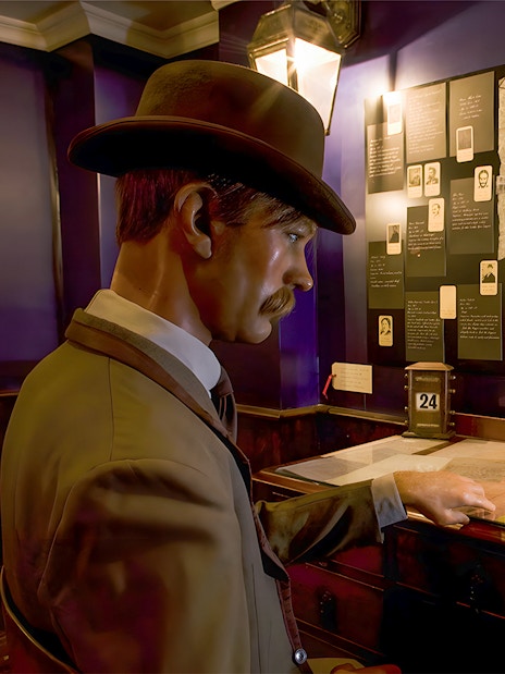 Jack the Ripper Museum entrance, London, showcasing historical exhibits.