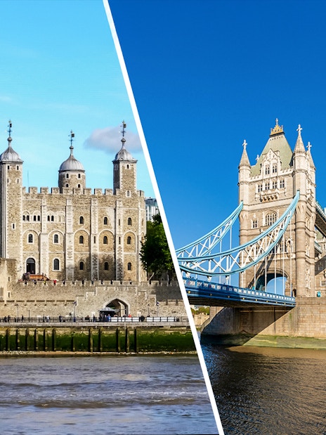 Tower of London and Tower Bridge view, includes Crown Jewels access and combo ticket offer.