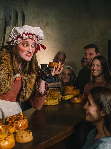 Mrs Lovett's Pie Shop display in London Dungeon with vintage decor and pie props.