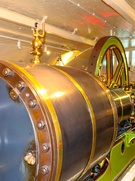 Tower Bridge engine room machinery in London.