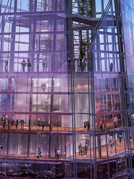 View from The Shard overlooking London's skyline, featuring iconic landmarks like Tower Bridge and the Thames.