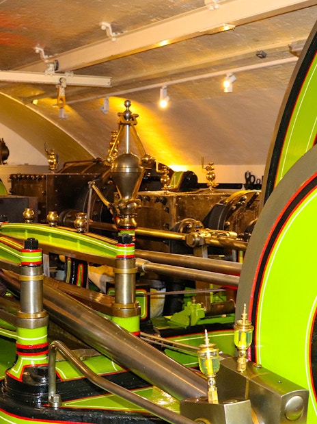 Tower Bridge engine room machinery in London.